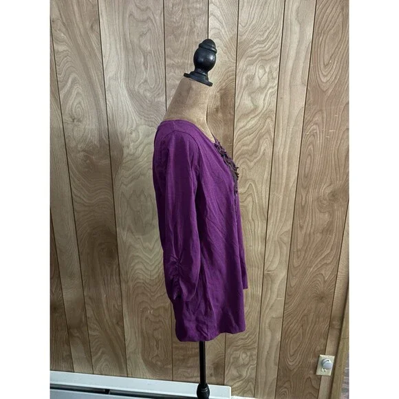 Style & Co. long, ruched-sleeved purple top‎ with sequins Size Small - Picture 2 of 6